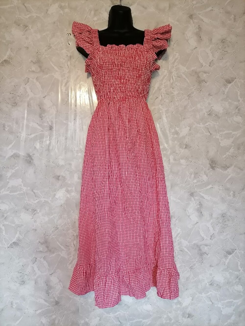 Sim & Sam Women’s Made In India, Off The Shoulder Maxi Dress Red, checked sz S